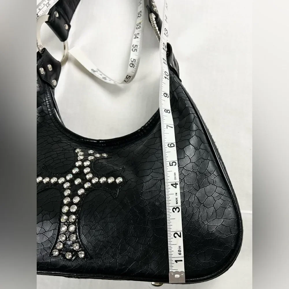 Raviani Black Leather Swarovski Crystal & Rivets Shoulder Bag